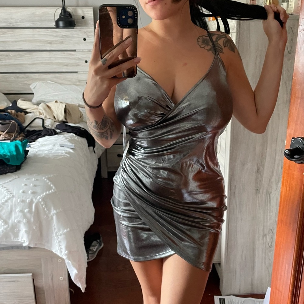 Sliver metallic mini dress